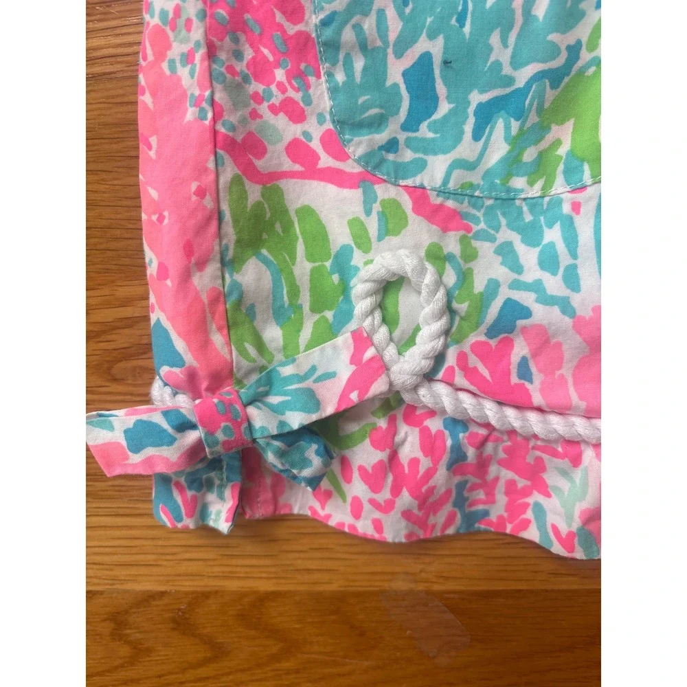 Lilly Pulitzer Girls Pink Blue Coral Reef Rope Trim Shift Dress Size 5